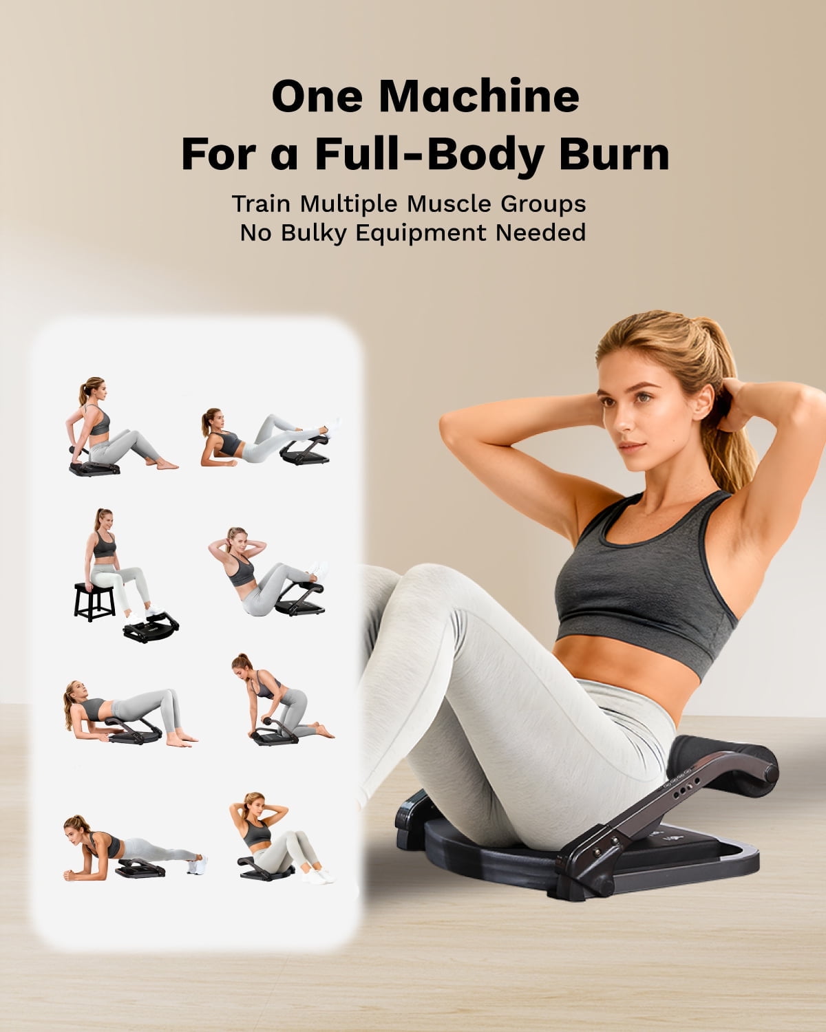AIRHOP Ab Machine for Stomach Workout,Sit up Exercise Equipment with 4-Speed Adjustable and Automatic Rebound, Home Gym Abdominal Exercise for All Ages