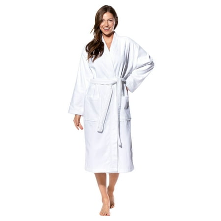 

Turquaz Linen 100% Turkish Cotton White Terry / Velour Kimono Bathrobe (OS)