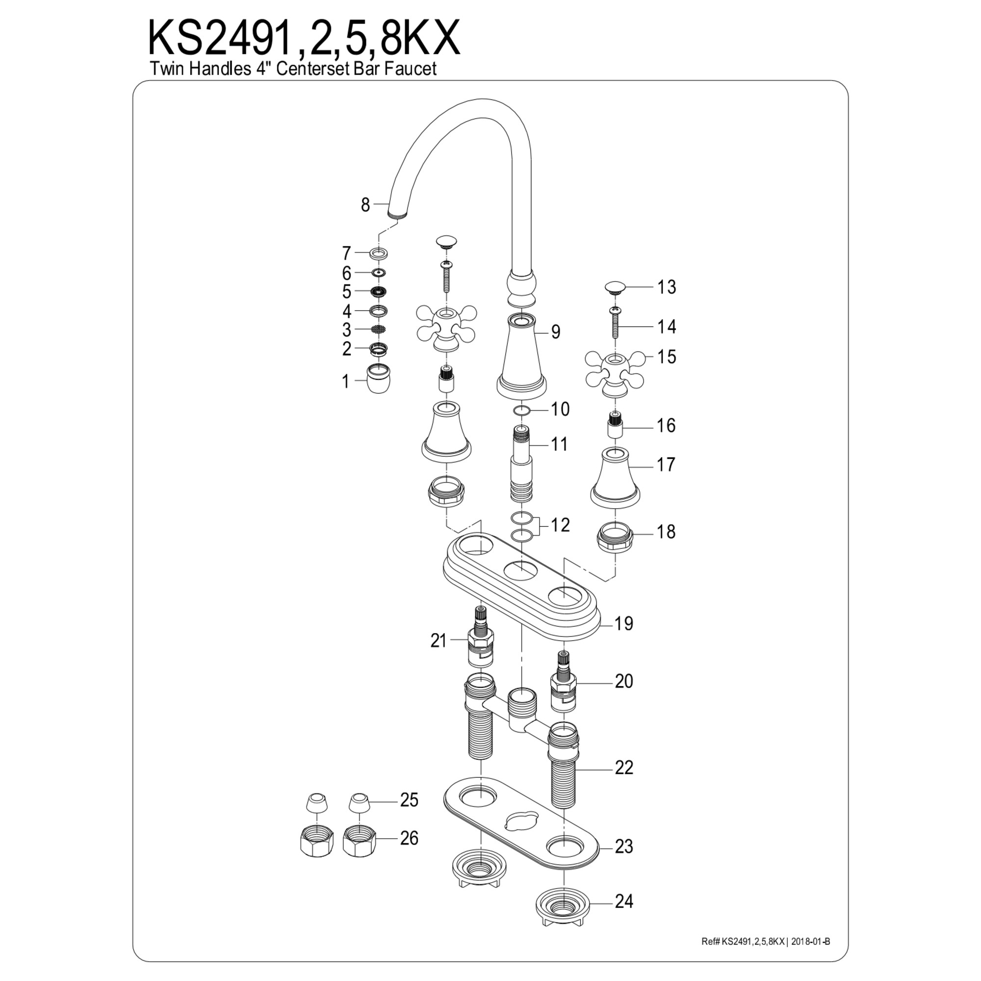 Kingston Brass KS2492KX Governor Two-Handle 2-Hole Deck Mount Bar Faucet in Polished Brass