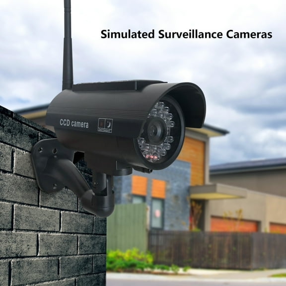 Solar Powered Dummy Security Camera with Flashing Red LED Light for Indoor and Outdoor Use