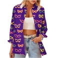 thumbnail image 2 of TaTaai Womens Festival Print Long Sleeve Button Down Shirt Lapel Collar Casual Blouse Open Front Carnival Holiday Top Gift, 2 of 9