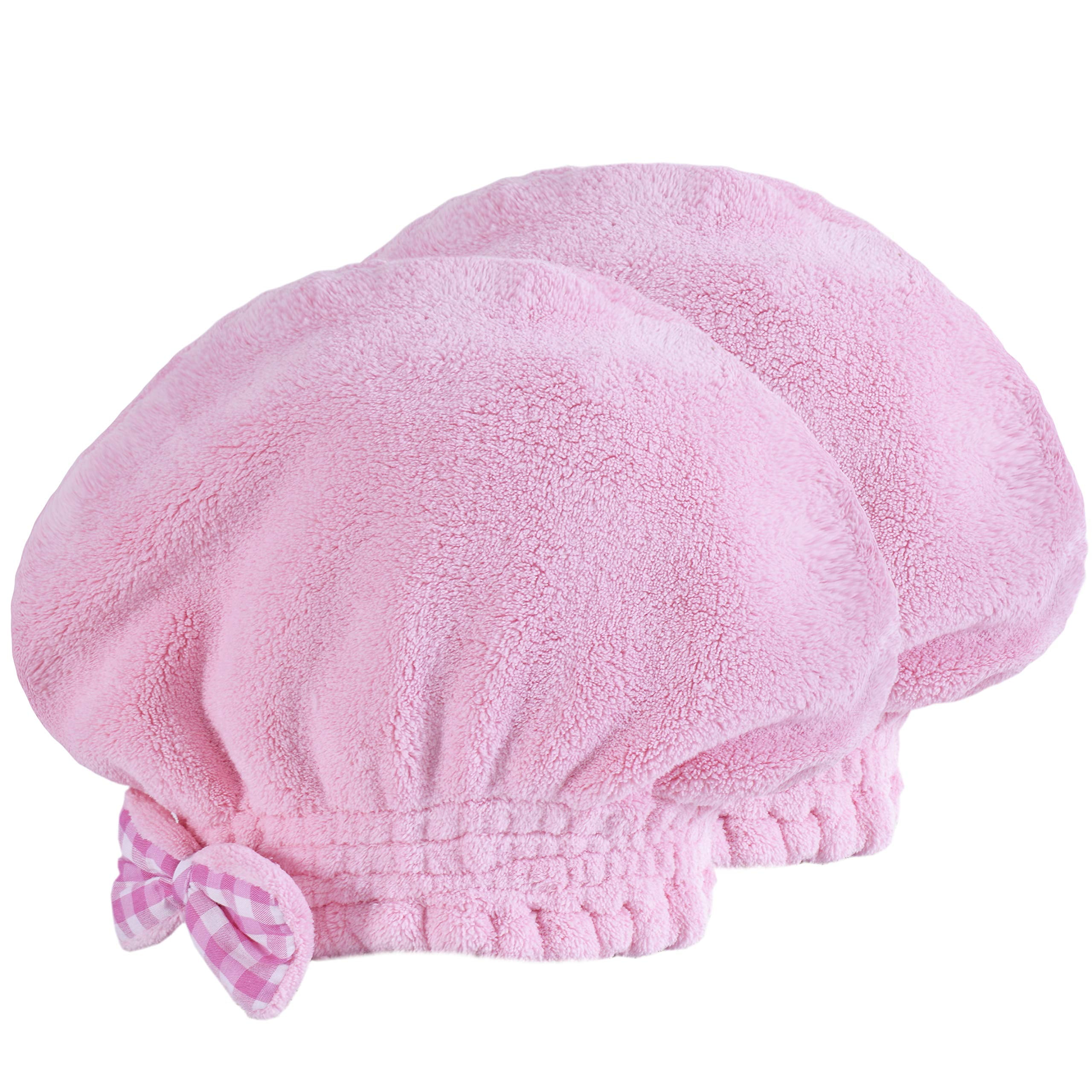 SOFTOWN Microfiber Hair Drying Towel Wrap Super Absorbent for Women with Short Hair, Pink, 2