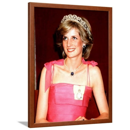 Princess Diana in Australia at the State Reception at Brisbane Wearing a Pink Dress and Tiara Framed Print Wall Art