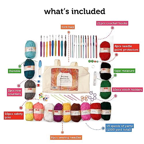 Crochet Kit for Beginners – 85 Piece Beginner Crochet Kit for Adults & Kids with Yarn,Hooks,Accessories & Bonus Tote Bag Organizer – Learn to Crochet with Complete Starter Set