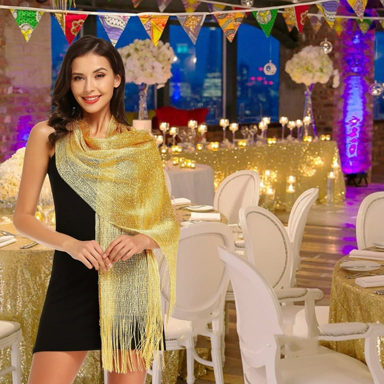 KALIONE Sparkling Metallic Shawls And Wraps, Women's Shinny Tessal