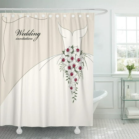 Pknmt Red Wedding Vintage Dress And Cascade Bouquet Of Orchids Shower Curtain 60x72 Inches