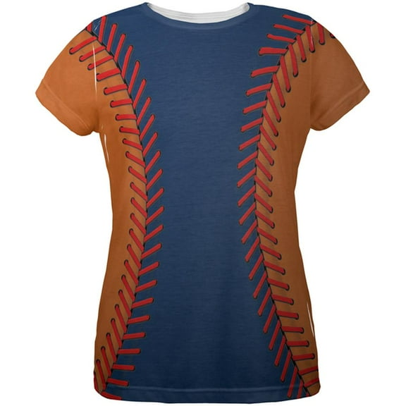 Baseball League Navy Blue and Orange All Over Womens T Shirt