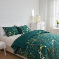 thumbnail image 2 of 3 Piece Modern Duvet Cover Set Luxe Brushed Flannel Bedding with Metallic Foil Prints Twin Size Duvet Cover with 2 Pillowcase, Green, 2 of 6