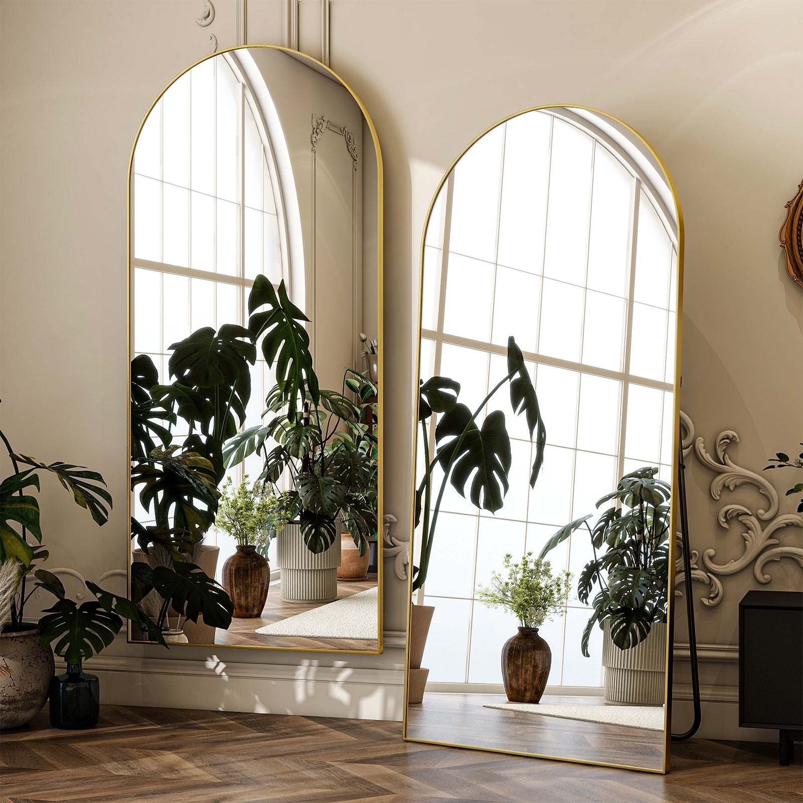 Anyrose 71" x 30" Arched Full Length Mirror Dressing Floor Mirror With A,Gold