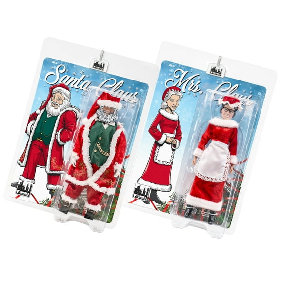 Set of 2 Figures: Santa & Mrs. Claus 8 Inch Retro Action Figures [2018 Editions]