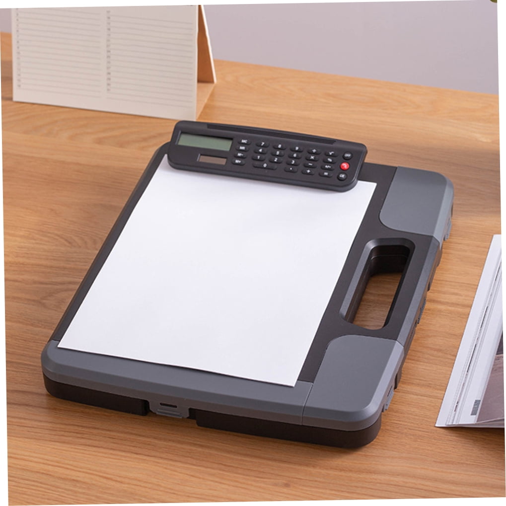 Phenofice Black File Organizer with Calculator Clipboard Case for A4 Document Storage and Office Use