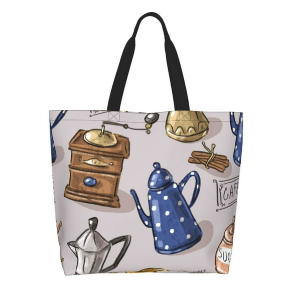 Gaeub Antique Vintage Teapot Coffee Grinder Tote Bags for Women,Large Capacity Bag Reusable Grocery Shoulder Bag with Inner Pockets