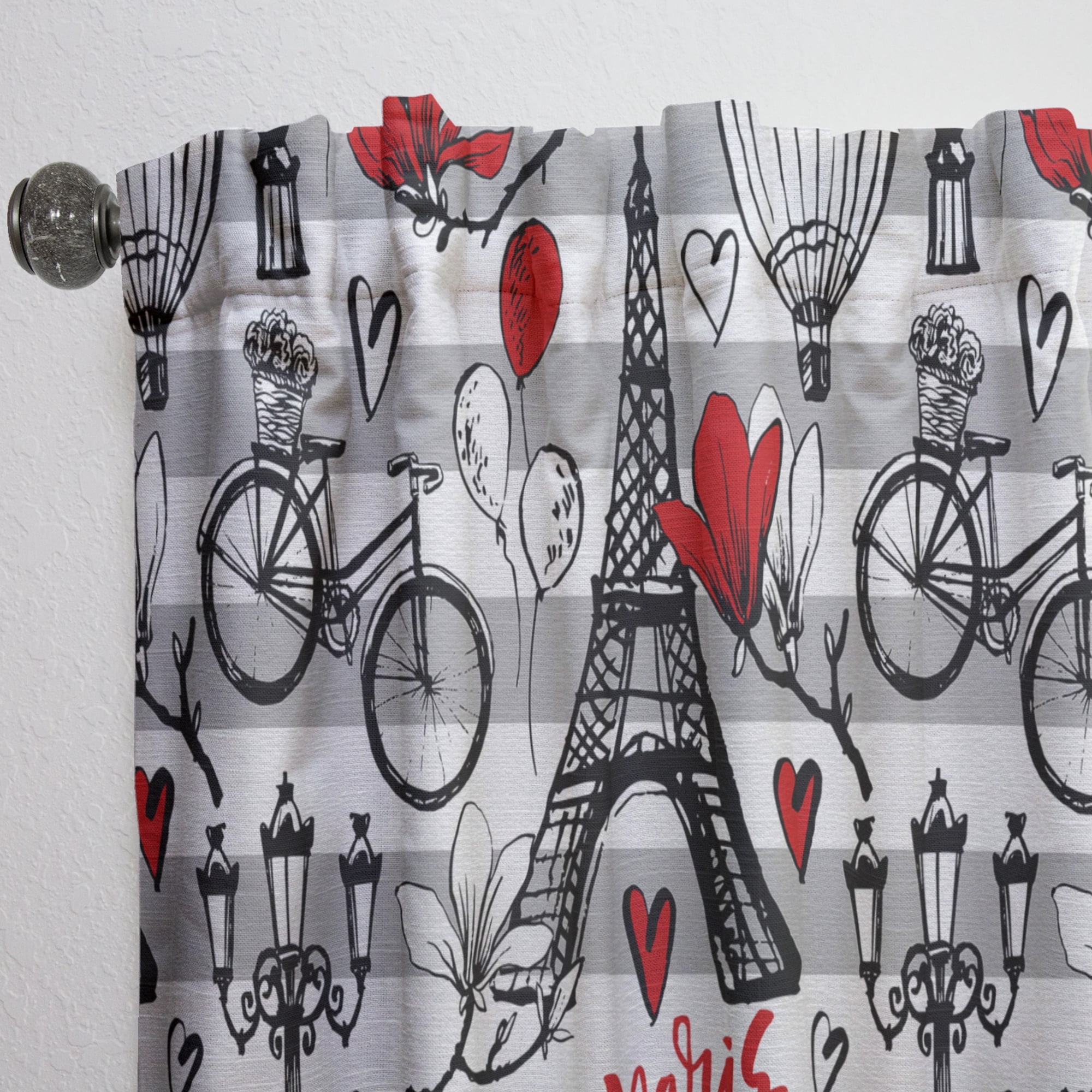 Designart 'Eiffel Tower Paris Red Hearts II' Mid-Century Modern Curtain Panel