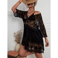 thumbnail image 3 of Vestido de playa Eomenie de encaje con cuello en V y manga 3/4, negro, 3 of 6