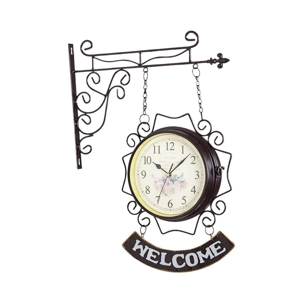 Reloj de pared de doble cara de estilo europeo, relojes de estación, relojes decorativos, bienvenidos Café