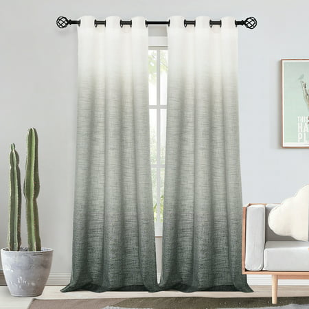 Uptown Home Grey Ombre Curtain Light Filtering Linen Gradient Print on Rayon Blend Fabric Window Treatments for Living Room,40"Wx84"Lx2,Grommet Top