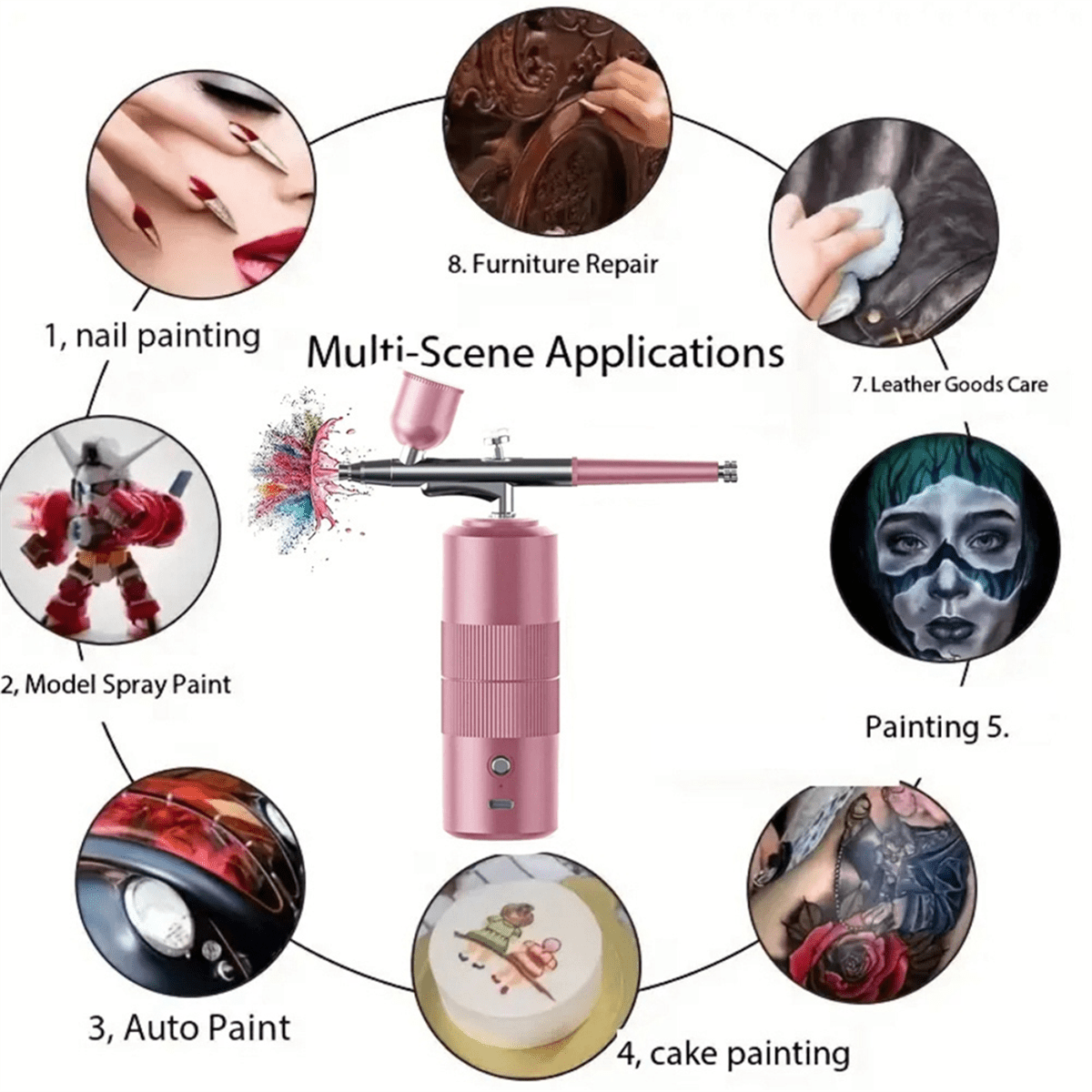 Cordless Airbrush Kit with Compressor , Portable Handheld Airbrush Set for Painting Cake Decor Nail Art