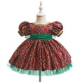 thumbnail image 5 of SuTry Girls Christmas Embroidery Long Sleeve Dress Bow Collar Holiday Party Puffed Dress Festive Performance Outfit for Kids 6 Months-3 Years(Red#2,2 Years), 5 of 9