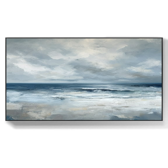 Large Minimalist Sky and Seascape Oil Painting Original Sea Abstract Oil Painting Ocean Canvas Painting Living Room Wall Home Decor,Unstretched,Frameless,(41*61cm)16*32Inches
