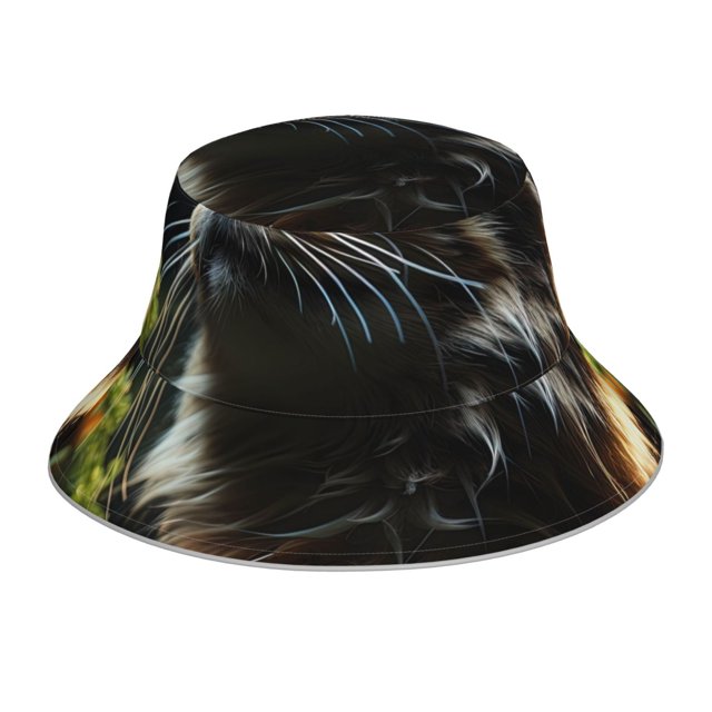 Fotbe Realistic Style Cute Cat Sombrero Tipo Pescador con Estampado – Sombrero de Sol de Algodón de Moda para Playa, Golf, Pesca