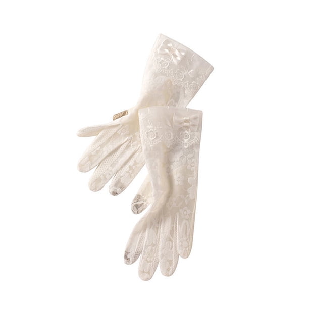 Sonducket 1 par de guantes de encaje para mujer, para fiesta, boda, elegante, con pantalla táctil, lazo, antideslizante, para decoración de manos, para guantes y mitones Blanco Sonducket AP013823-05