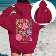 thumbnail image 2 of Luwomo Womens Hoodies Flower & Slogan Printed Hooded Long Sleeve Drawstring Loose Fit Pullover Blouses Red,M, 2 of 5