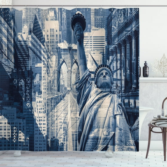 Ambesonne United States Shower Curtain, NY Liberty, 69"Wx84"L, Dark Blue Purplegrey