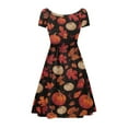 thumbnail image 2 of SCRAWLGOD Autumn Maple Leaf Dress Women Casual Summer Dresses Midi Length with Sleeves Lightweight Swing Dress for Women Midi Length Crewneck Size L for Thanksgiving Day, 2 of 7