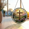 thumbnail image 2 of Cross And Wildflowers Suncatcher, Christian Strained Glass, Cross And Wildflowers Windows Hanging, Flower Cross Gift For Religious 4299722207 8712, 2 of 4
