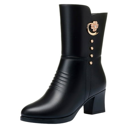 

nsendm Female Shoes Adult Women Boots Low Heel with Fringe Boots Fashionable Soft Sole Plus Velvet Warm Animal Print Boots for Women with Heel Black 8