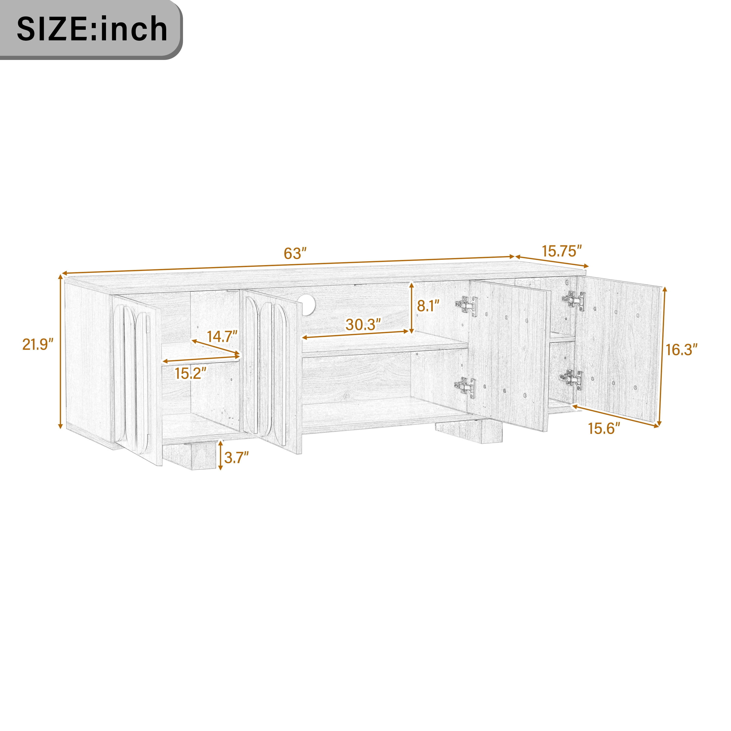 TV Stand 63 Inch Farmhouse for TVs up to 75 Inch, Media Console and Entertainment Center with Adjustable Shelves and Cable Holes, Black