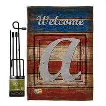 Breeze Decor BD-PA-GS-130105-IP-BO-D-US14-BD 13 x 18.5 in. Patriotic A Initial Americana Impressions Decorative Vertical Double Sided Garden Flag Set with Banner Pole