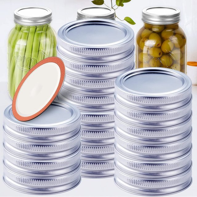48 PCS Regular Mouth Canning Lids, 70MM Mason Jar Lids & Rings for Ball Mason Jars, Split-Type Leakproof Storage Can Covers Caps (Includes Lid and Band, Silver)