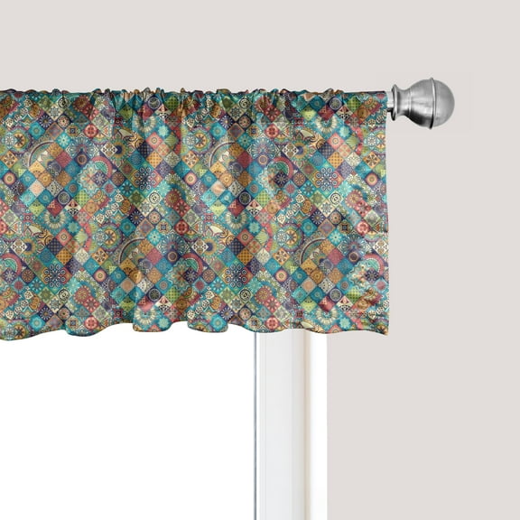 Ambesonne Bohemian Window Valance, Checkered Folk, 54" X 18", Multicolor