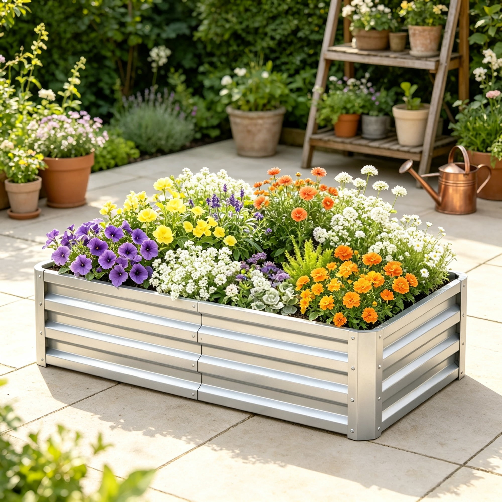 Galvanized Raised Garden Bed for Patio Herb Gardening, Sturdy Metal Planter Box, 4' x 2' x 1'