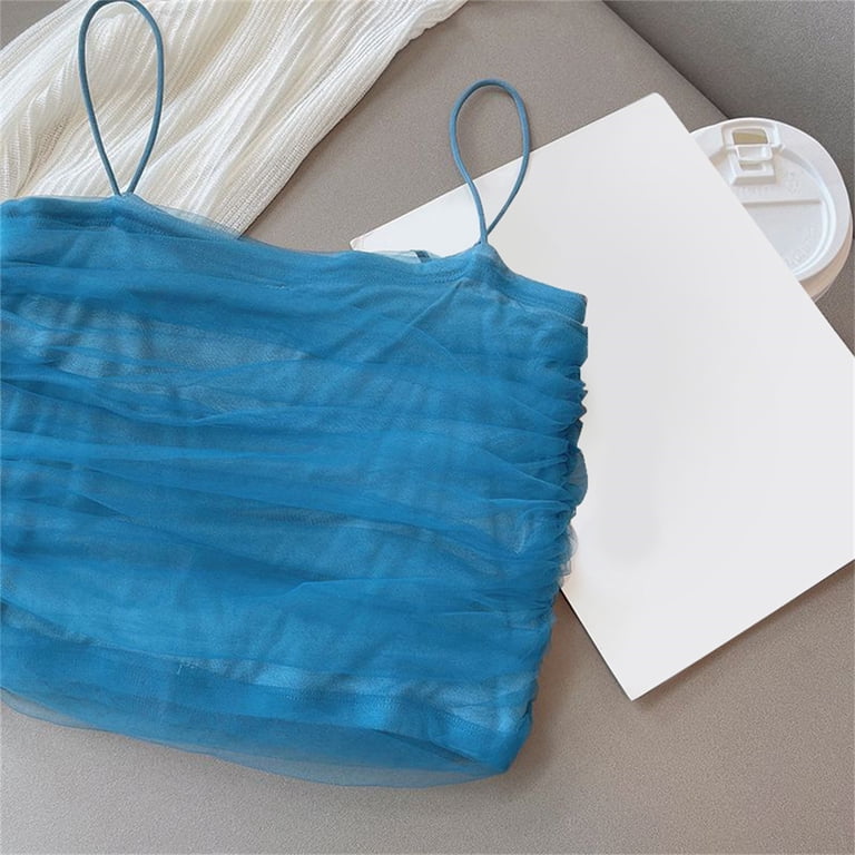 Kids Girls Mesh Tulle 𝐇𝐚lter Vest Undershirt Cotton Blend TULLE VEST LAYERED TOPS（BLUE）