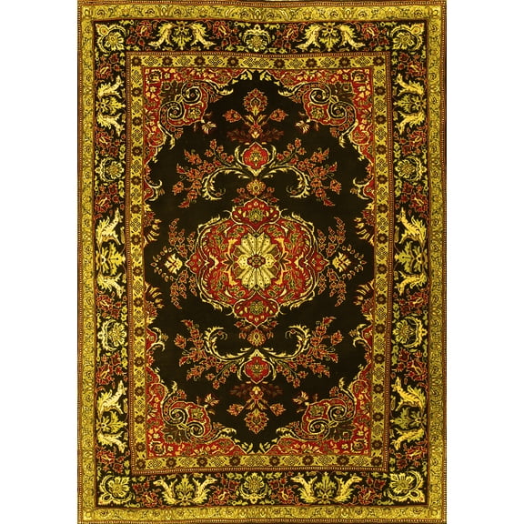 Ahgly Company Machine Washable Indoor Rectangle Persian Yellow Traditional Area Rugs, 5' x 7'