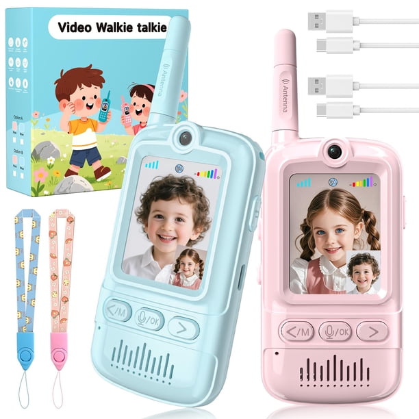 Walkie Talkies Artman para niños con pantalla, paquete de 2, azul y rosa