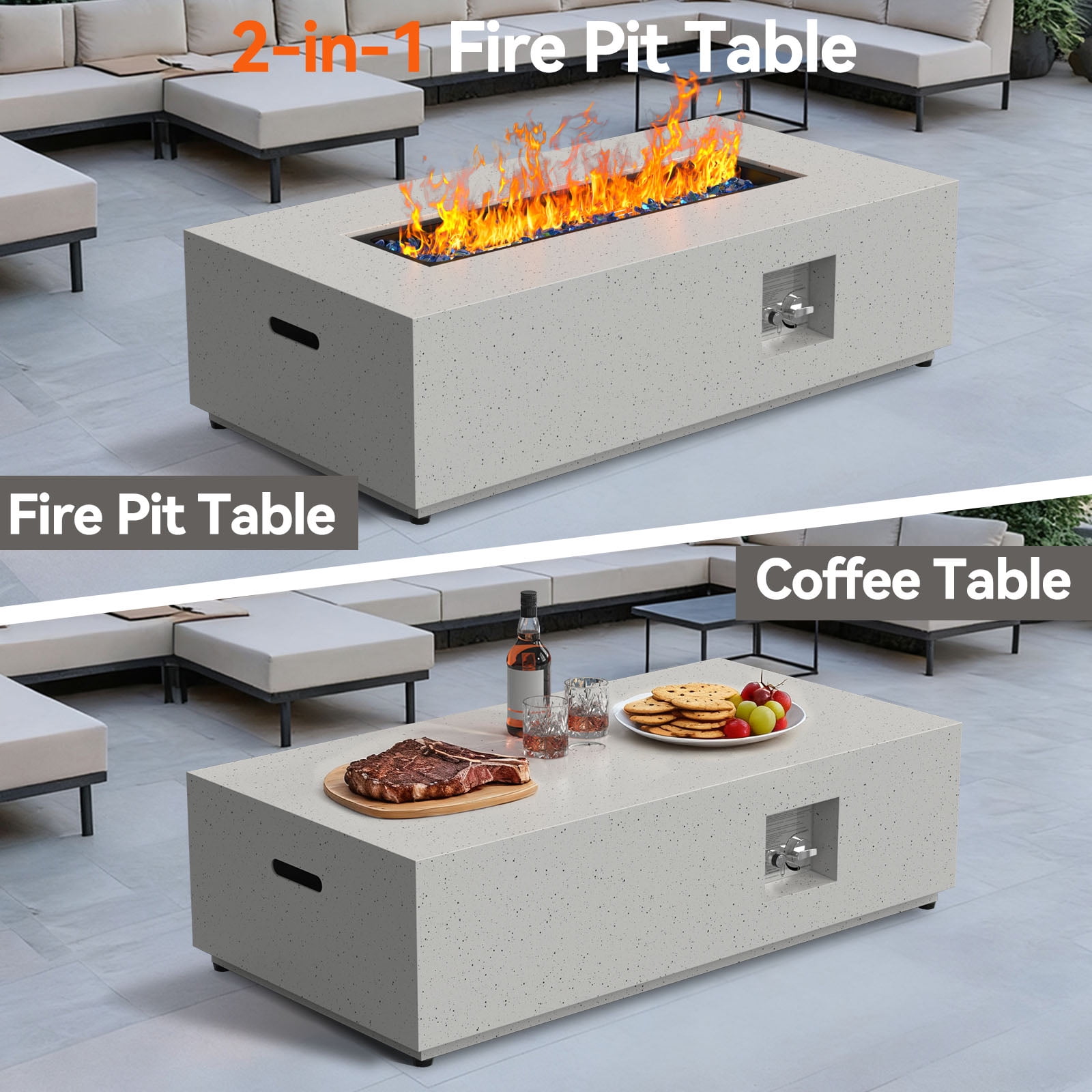 CHITOOMA 43" Propane Fire Pit with Side Table, 50,000 BTU Outdoor Gas Fire Pit with Glass Rocks, Fire Pit Table with Waterproof Cover, CSA Certification & Adjustable Legs for Patio, Backyard
