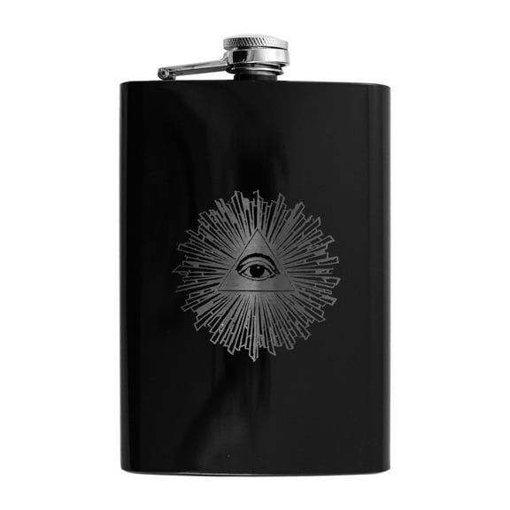 8oz BLACK Illuminati All Seeing Eye Flask L1