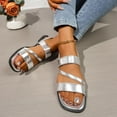 thumbnail image 3 of Womens Square Toe Flat Sandals Fashion Casual Leather Wide Feet Low Heels Elastic Slingback Dress Sandals, 3 of 6