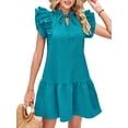 thumbnail image 4 of UVN Summer Dresses for Women Ruffle Short Sleeve V Neck Drawstring Dress Loose A Line Beach Sundress, 4 of 9