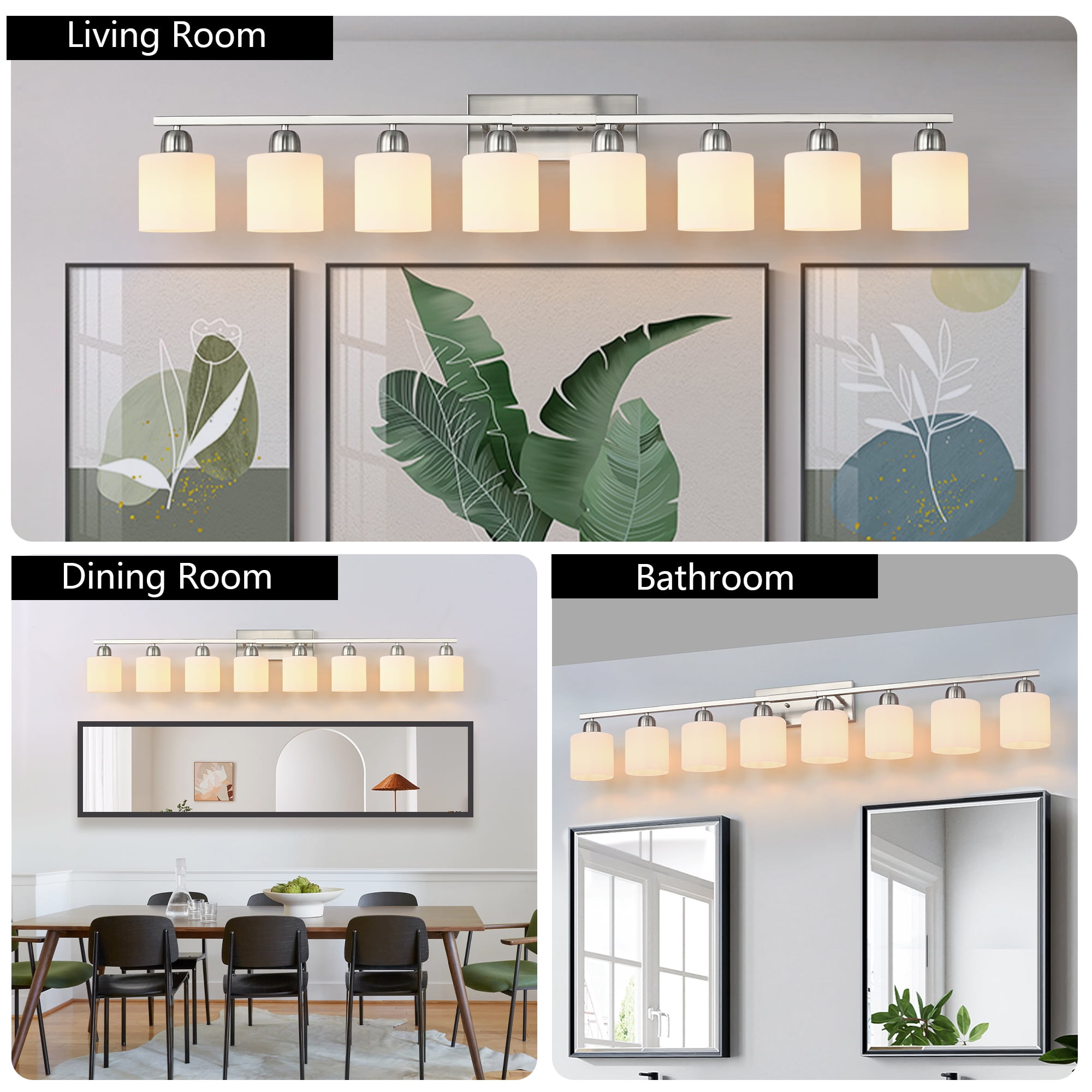Jopath 8-Light Modern Vanity Light Over Mirror, Wall Sconces with Milky White Frosted Glass Shades for Bathroom, Hallway, or Bedroom Nickel (Bulbs Not Included)