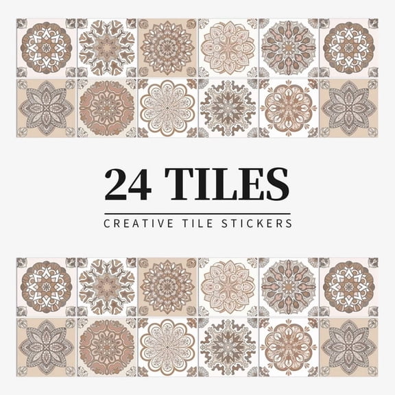 CCOCC 24Pcs Peel and Stick Backsplash Tile Stickers,Removable Colorful Mandala Moroccan Wallpaper,Stick on Wall Decals for Kitchen Bathroom Laundry Stair Fireplace Art Decor