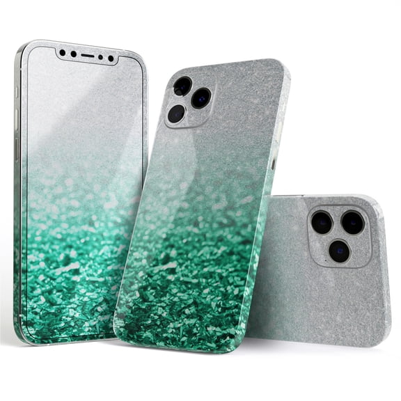 DesignSkinz Aqua Green & Silver Glimmer Fade Full-Body Skin Decal Wrap Cover for iPhone 16