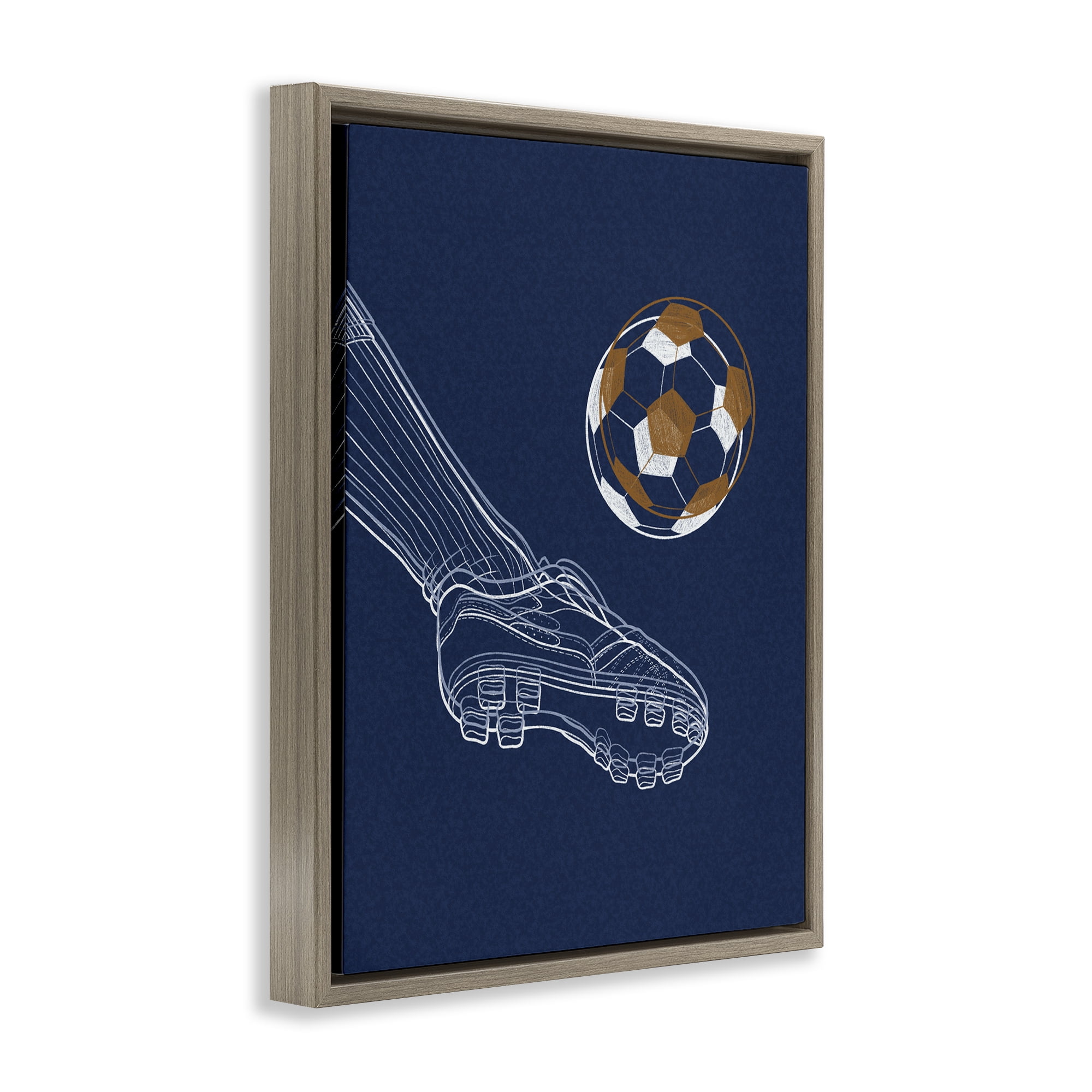 Stupell Industries Soccer Lines Contour Brown Framed Floater Canvas Wall Art, design by Marcus Prime