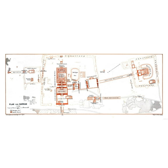 Historic Map - Karnak Egypt Plan - Baedeker 1913 - 54.22 x 23 - Vintage Wall Art