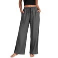 thumbnail image 3 of Hurxie Womens Casual Wide Leg Pants Drawstring Elastic Waist Palazzo Pants Baggy Lounge Trousers with Pockets Dark Gray,3XL, 3 of 8