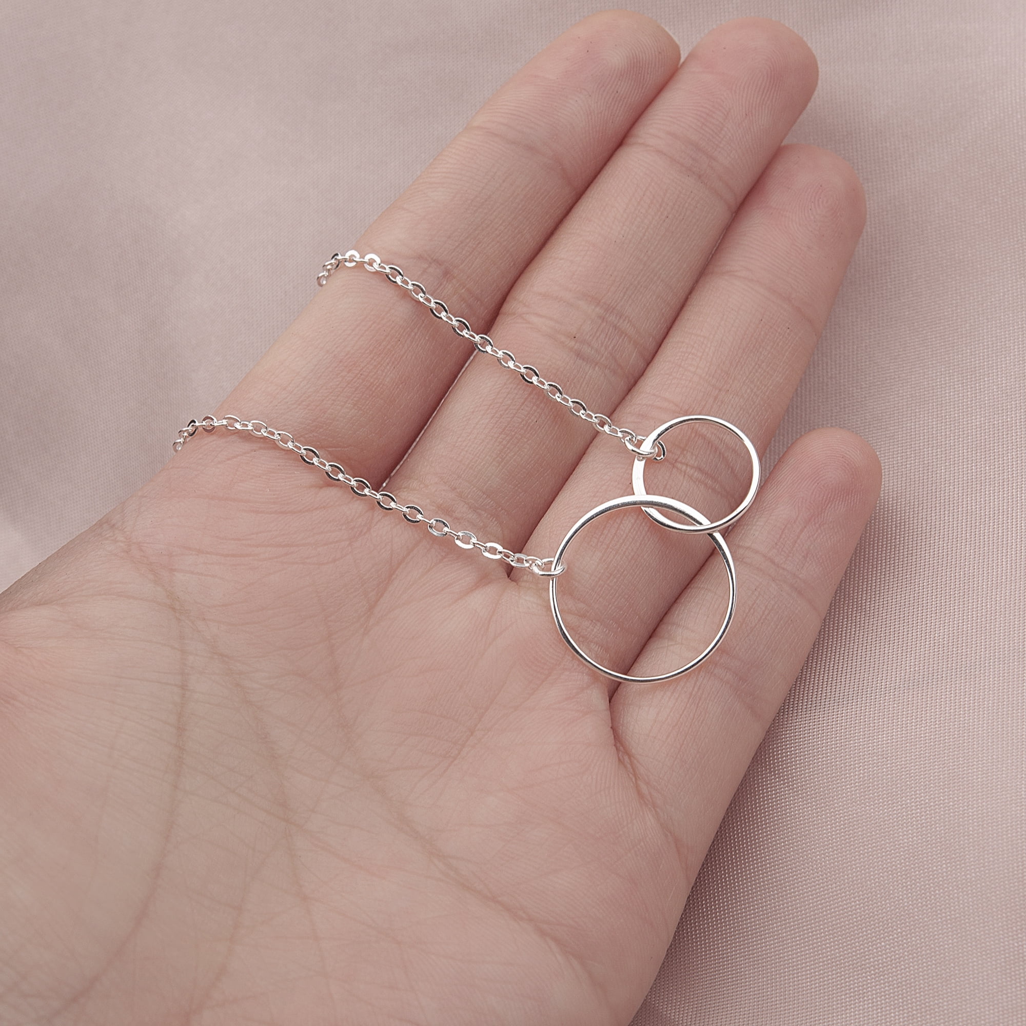 Anavia Sisters Necklace Birthday Gift for Big Sister, 925 Sterling Silver 2 Flat Circles Sister Necklace, Two Sisters Necklace with Card -[Custom Name]