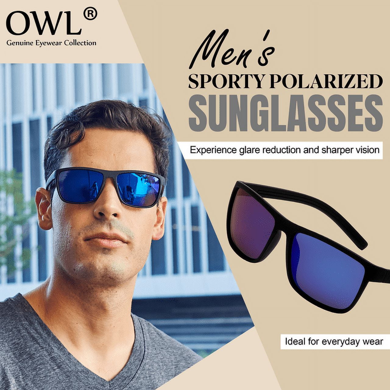 OWL Men's Sport Sunglasses for Men- UV400 & Stylish Frame Eyewear- Ideal for Sports Activities - Blue Mirror